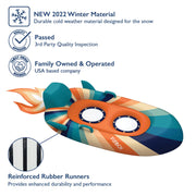 FUNBOY Winter Sled. New 2022 Winter Material. Durable cold weather material designed for snow. Passed 3rd Party Quality Inspection. Family Owned and Operated. USA Based. 2 Layer Bottom provides enhanced durability and performance